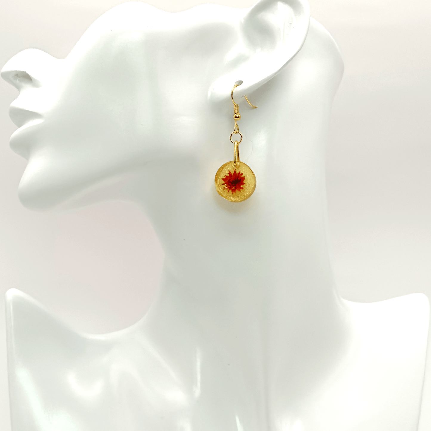 Gold glitter and red flower earrings - Primacora