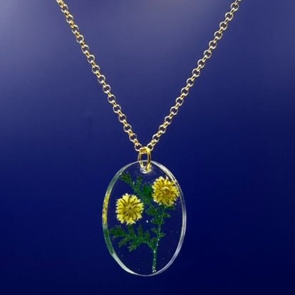Oval pressed yellow flower necklace - Primacora