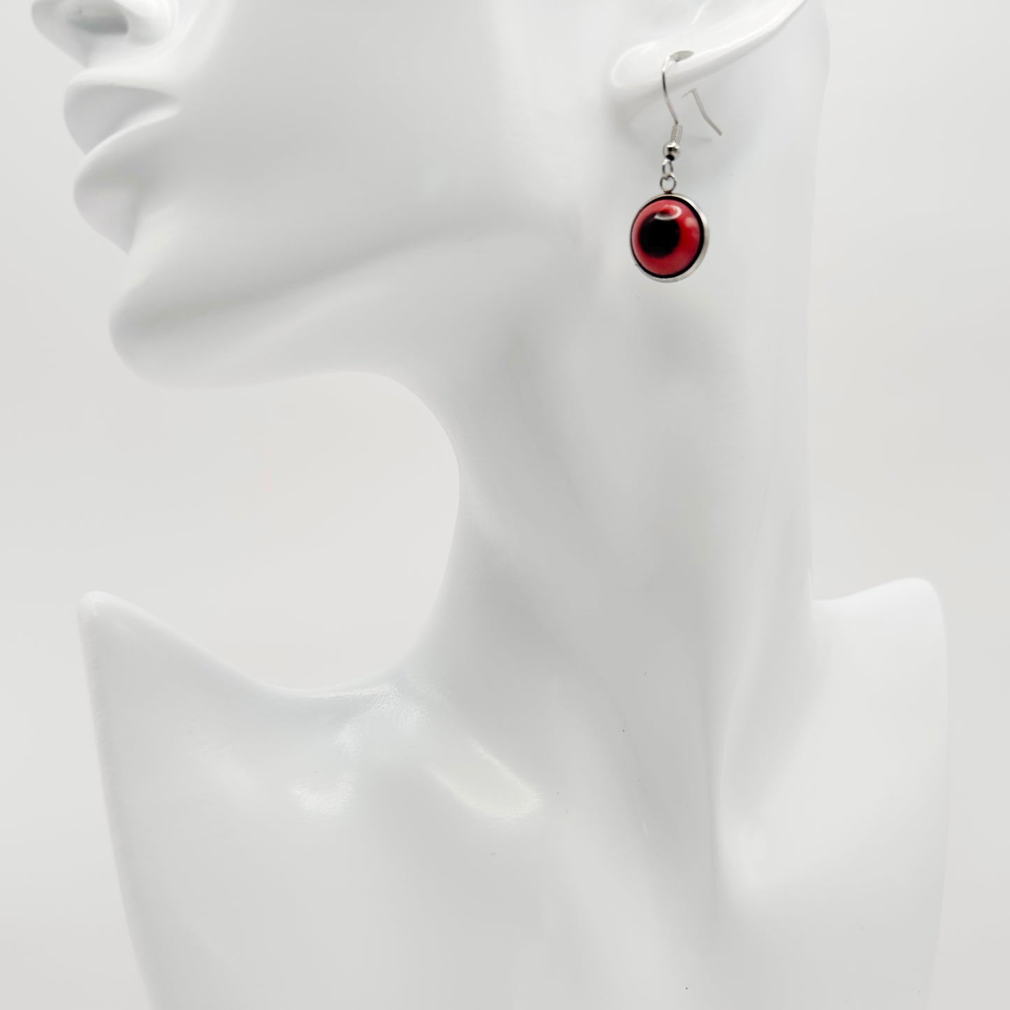 Black and red round dangle earrings