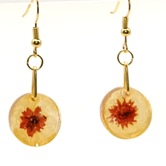 Gold glitter and red flower earrings - Primacora