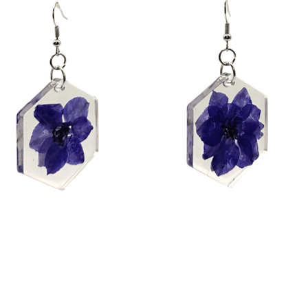 Purple flowers hexagonal earrings - Primacora