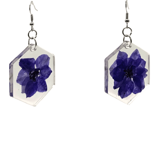 Purple flowers hexagonal earrings - Primacora